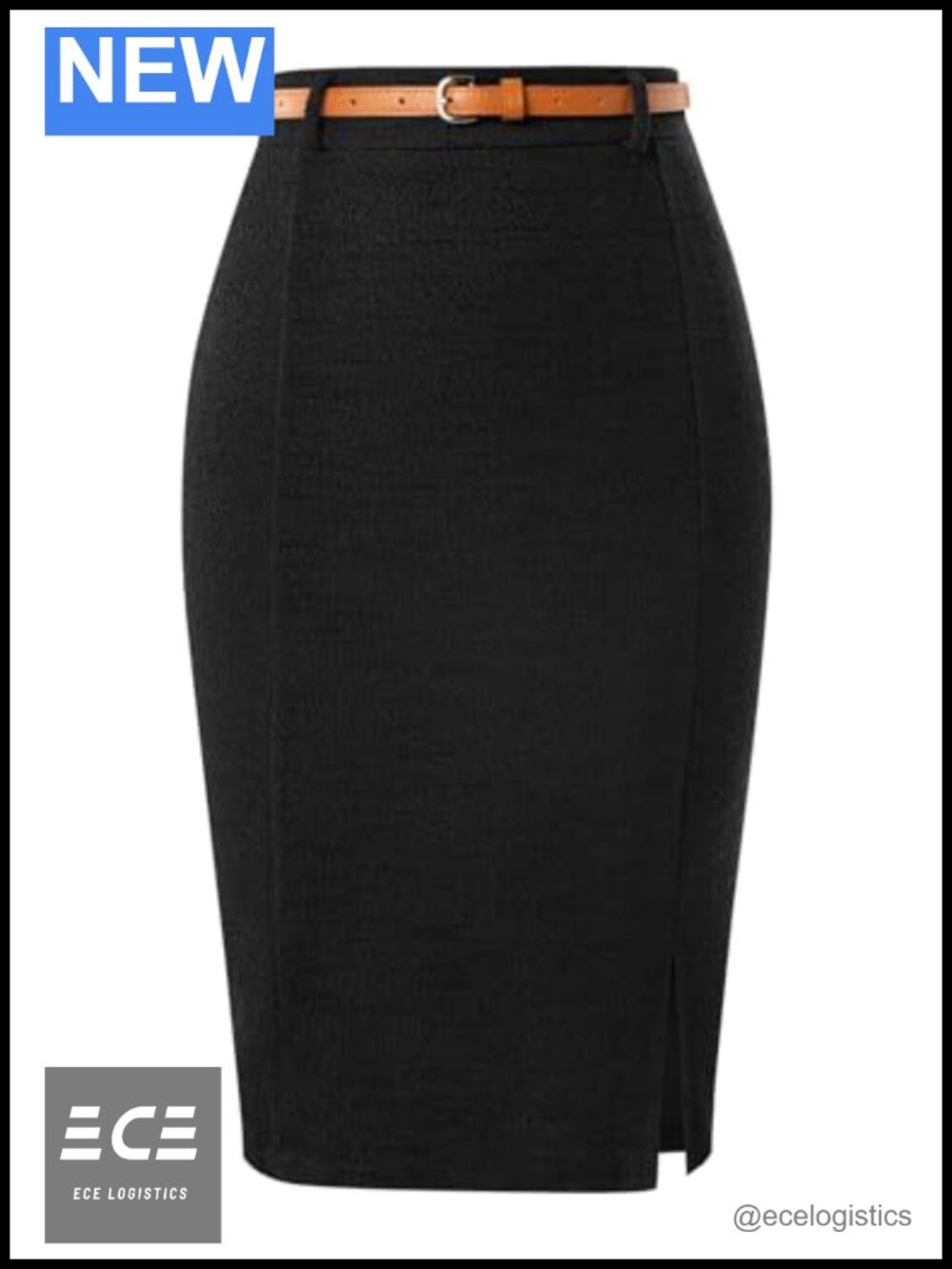 Womens Tweed Pencil Skirt Knee Length Slit Business Casual Office